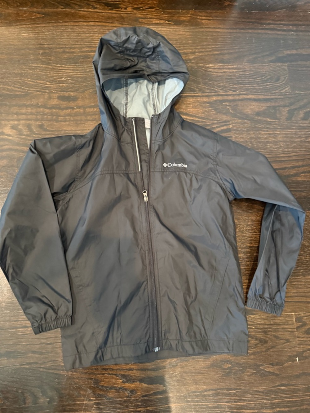 Columbia Kids’ Med/ 10-12 Black Hooded Windbreaker Jacket with Reflective Trim